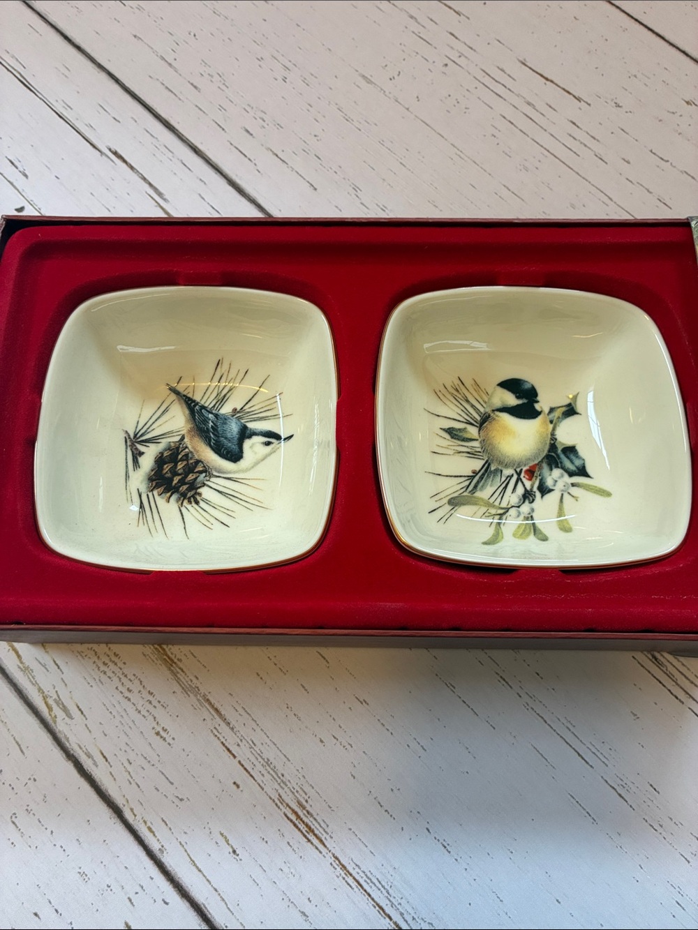 Set of 2 Lenox “Winter Greetings” Bird Patterned Dipping Bowls, NWT, New in Box
